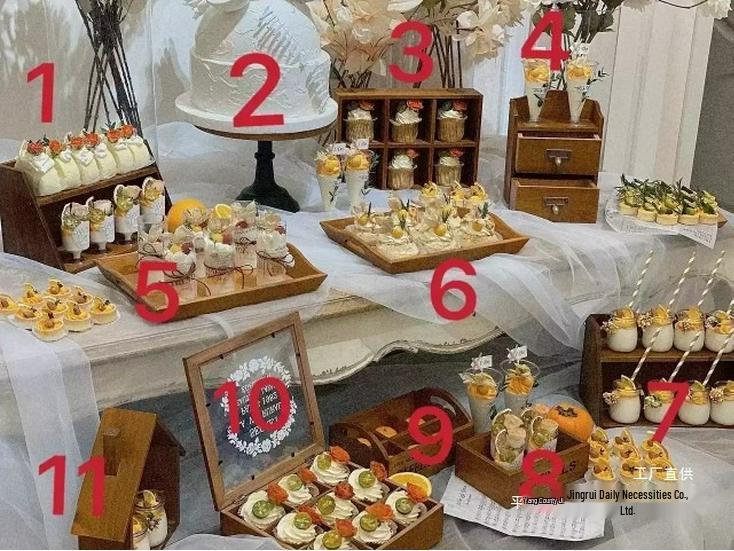 Mori-Style Solid Wood Dessert Stand Set - 11 Pieces for Weddings, Engagements, Banquets, or Coffee Breaks