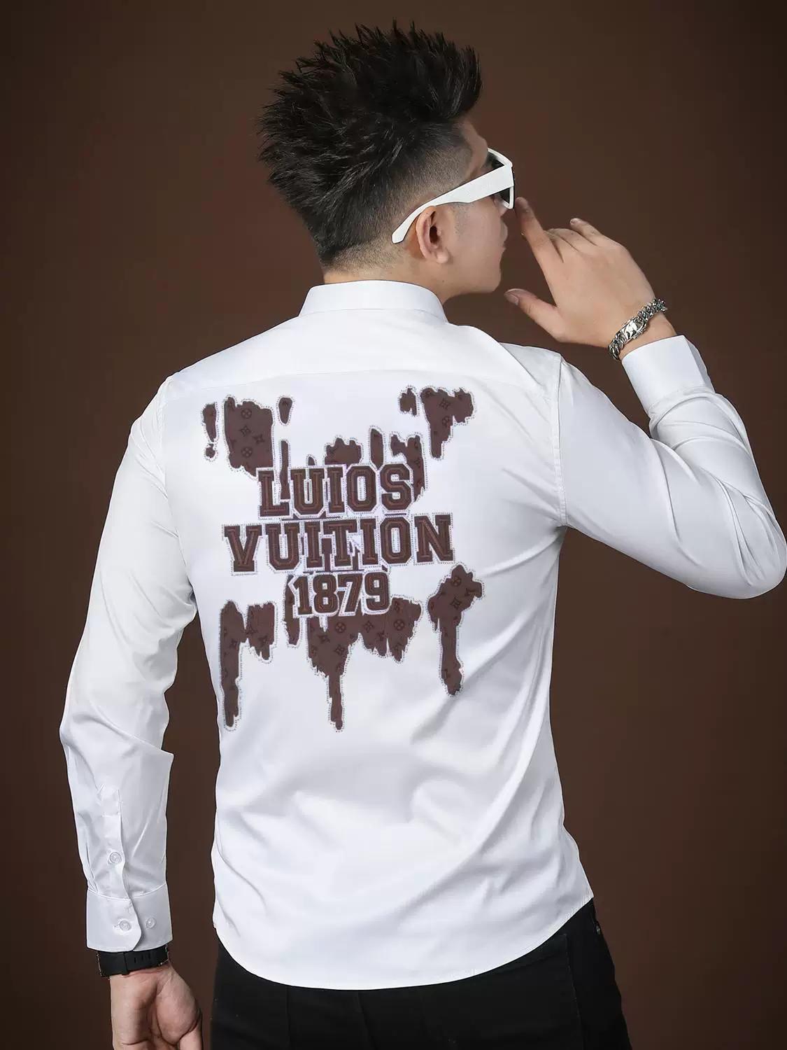 European High-End Men s Long-Sleeve Shirts, Business Casual Trendy Brand Printed Autumn Shirts, 2025 New Models M белый