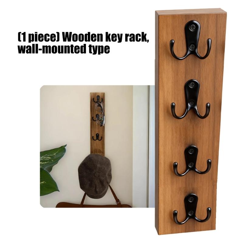 Vertical Wall Mounted Key Holder Space Saving Hanger Wood Key Rack with Hook Decorative Farmhouse Hanger Enduring
