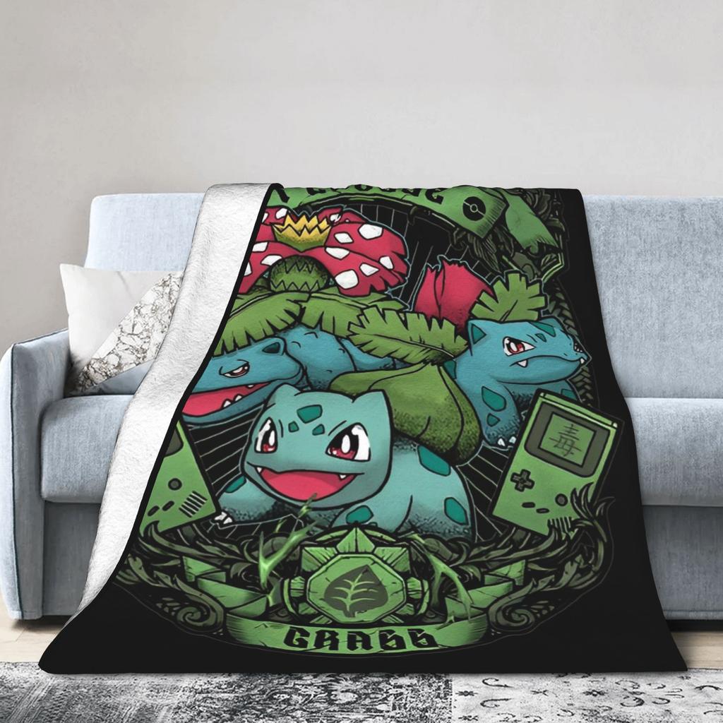 I CHOOSE GRASS Poke-Mon Blanket Coral Fleece Plush Bulbasaur Venusaur Ivysaur Super Warm Throw Blanket for Car Sofa Bedspread