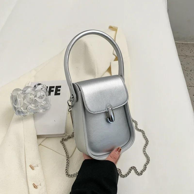 

Mini Chain Cute PU Leather Crossbody Bags with Short Handle for Women 2023 Luxury Solid Color Fashion Phone Handbags and Purses Mini(Max Length 20cm)