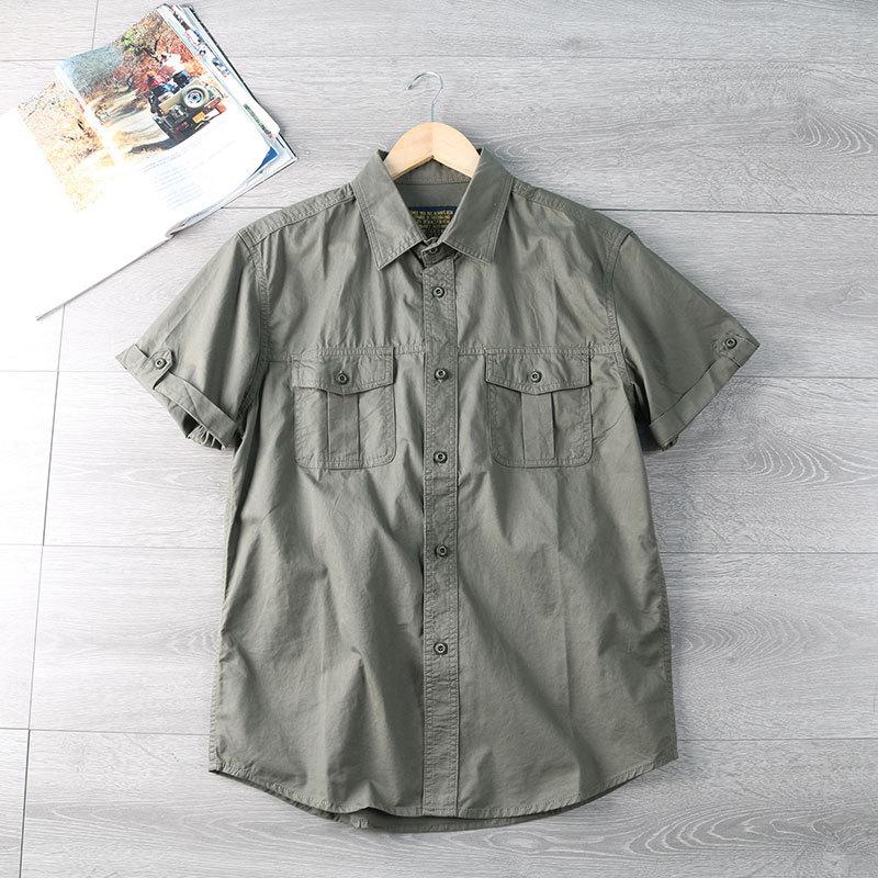 Summer Pure Cotton Work Shirt Men's Casual Versatile Washed Multi-pocket Top