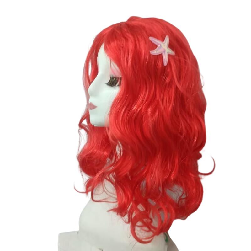 Long Red Curly Mermaid Wig Starfish Hair Accessories For Cosplay Halloween Party Costume Princess Role Play Fancy Dress Prop