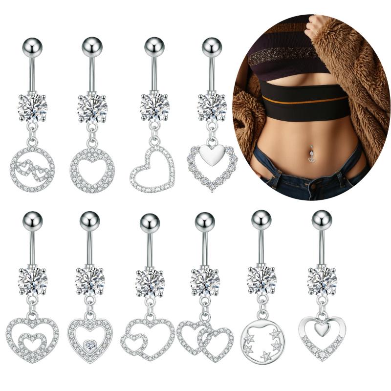 Fashion Simple Zircon Heart Belly Button Rings Stainless Steel Navel Piercing Barbell For Women Sexy Body Jewelry Beach Jewelry