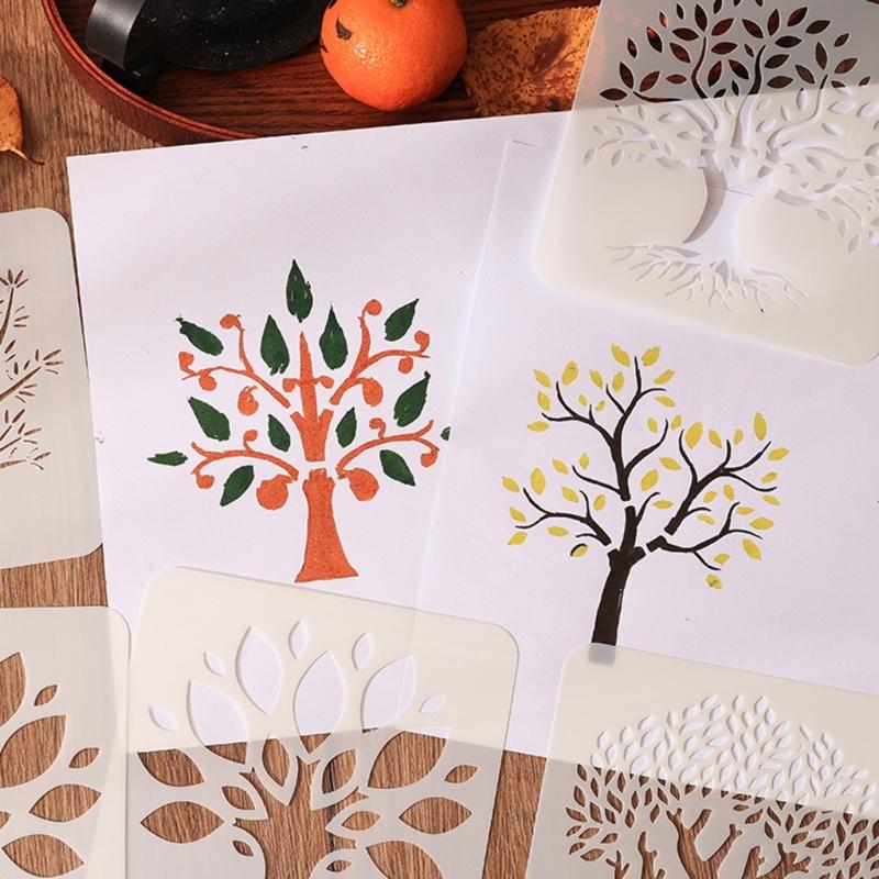 6 Pcs Tree Stencils Cartoon Leaf Stencils Hollow Out Drawing Templates for DIY Projects Reusable Painting Template