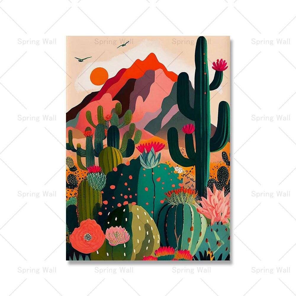 Arizona Desert Cactus Mexiko Humaniora Resor Landskap Väggkonst Dukmålning Nordisk affisch Bilder Vardagsrum Heminredning Ingen ram