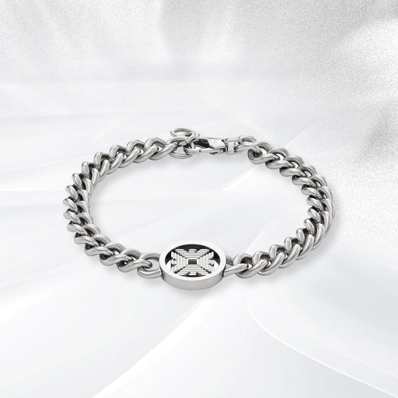 Emporio Armani Hollow Eagle Logo Cuban Chain Fashion Simple Trendy Street Style Stainless Steel Bracelet Men Bracelet Silver EGS3041040