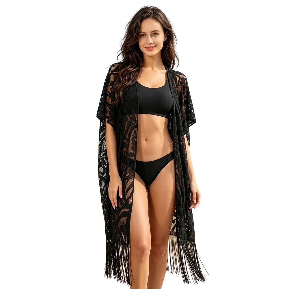 Women s Summer Lace Fringe Beach Bikini Cover-Up Cardigan