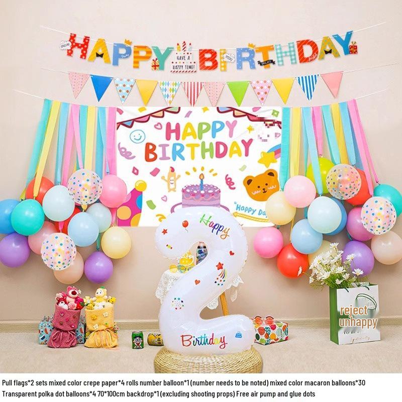 First Birthday Balloon Decoration Set for Kids - Party Background Wall for Boys & Girls