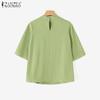 ZANZEA Women Casual Stand Collar Loose 3/4 Sleeve Solid Blouse