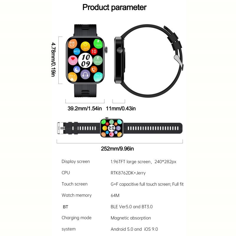 Rainbuvvy FW10 Smartwatch 1.96inch TFT 240x282 Bluetooth Call 300mAh IP67 Waterproof Android OS Sports Watch Support Multiple Sports Mode