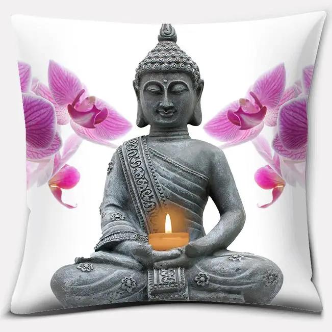 45X45Cm Buddha Zen Stone Buddhist Flower Pillow Case Home Office Decoration Throw Pillow Case Bedroom Sofa Cushion Cover