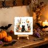 Festive Home Decor for October Halloween Wood Tabletop Sign with Mini Easel, Cute Pumpkin Ghost Decorative Party Table Centerpieces Plaque,