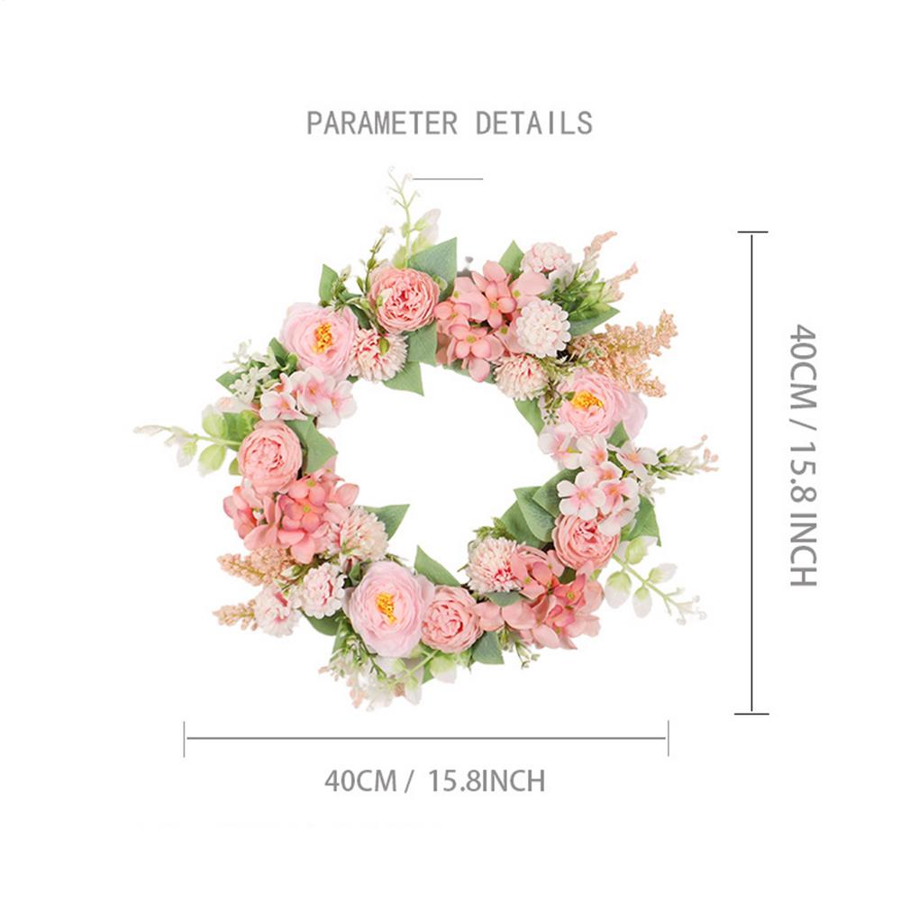 40cm Spring Door Wreath Simulated Peony Camellia Flower Wreath Artificial LED Light Colorful Festive Decoration For Home Holiday