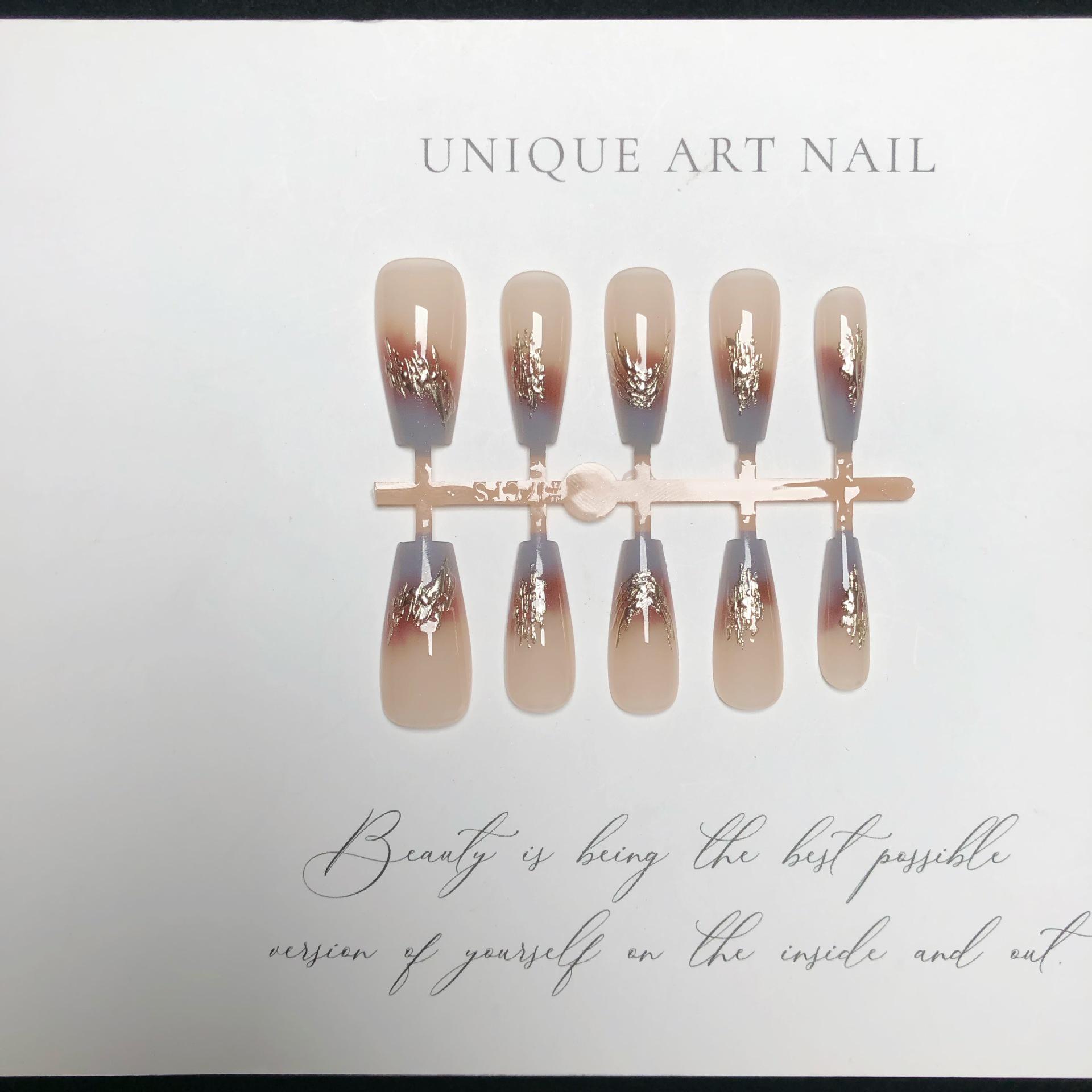 

Серо-голубые омбре французские позолоченные накладные ногти - Осенняя тема, 30 штук