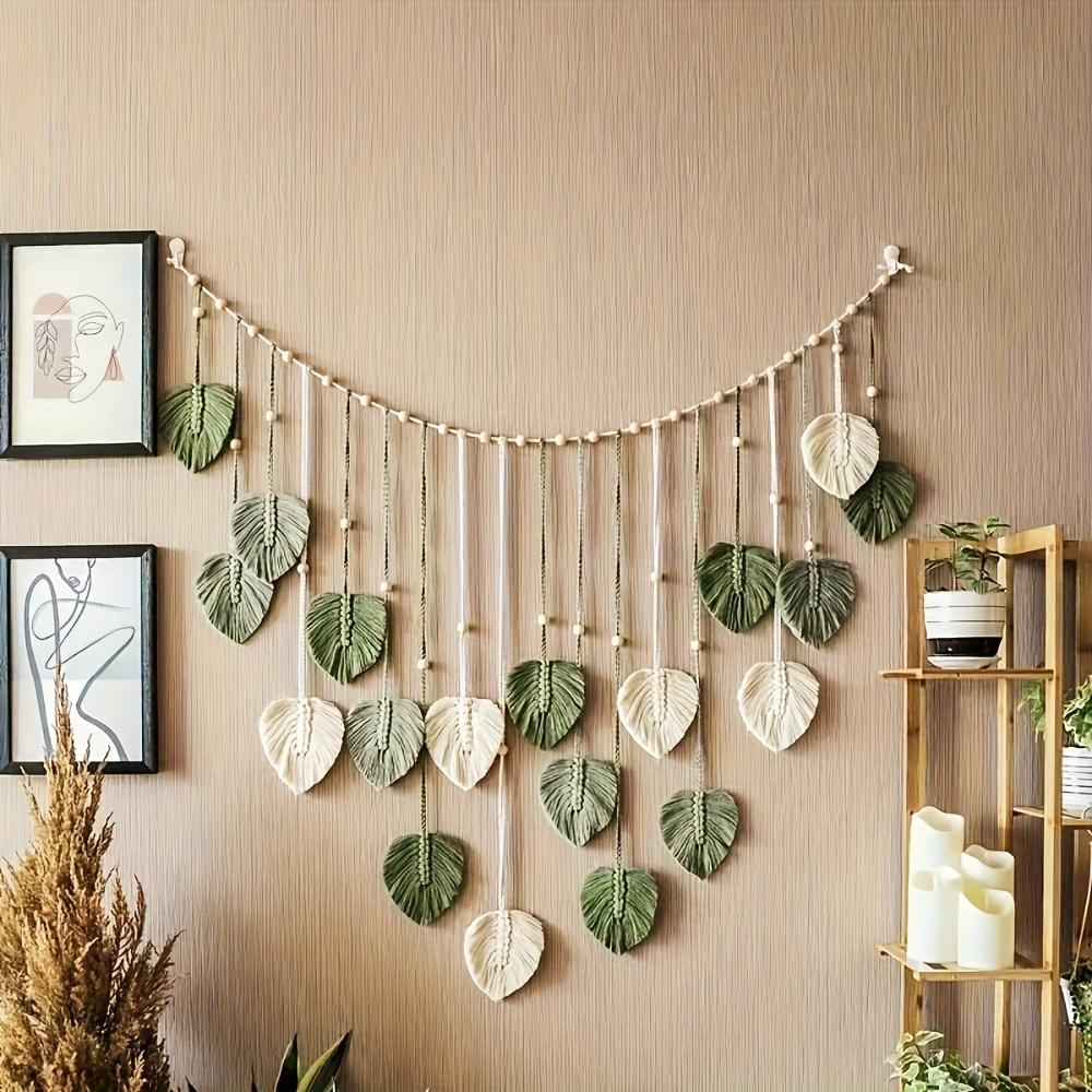 Handwoven Macrame Leaf Garland - Boho Wall Hanging for Bedroom Headboard & Mid-Century Living Room| | 47.5x29.5 6ft Textured Foliage Art
