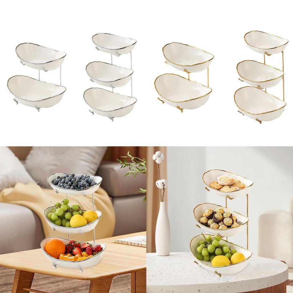 Ceramic Fruit Bowl for Kitchen Counter Porcelain Multi Layer Modern Fruit Holder for Candy Cake Snack Kitchen Vegetable Storage