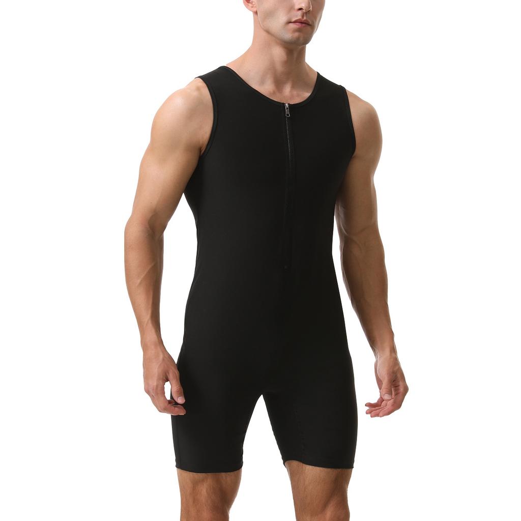 Combinaison Sauna Homme Gainant Body de Course Sweat à Fermeture Éclair Entraînement avec Short Maillot de Corps Fitness Musculation Combinaison d'Exercice Débardeur Combinaison