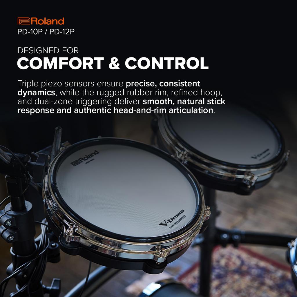 Roland cm Premium Feel and Enhanced Playability Triple Piezo Sensor Hard Rubber Rim Improved Hoop Design Compatible with a Wide Range of Roland PD-10P