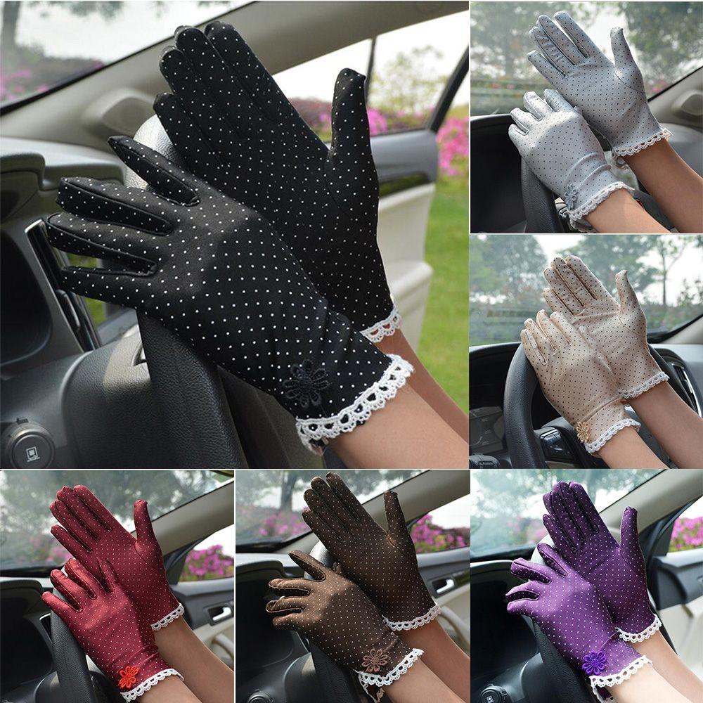 Elastic Spandex Summer Breathable Anti-skid Dots Gloves Women Gloves Sunscreen Driving Gloves