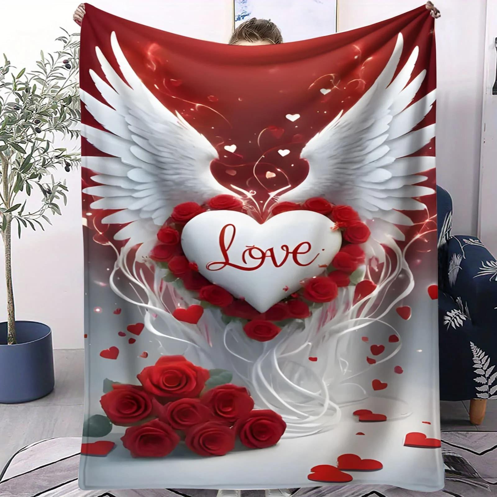 

Red Wing Love Rose Blanket - Cozy Throw for Bedroom Sofa Picnic Camp Bed Romantic Decor Perfect Gift for Couples & Style Fans 70x100cm білий