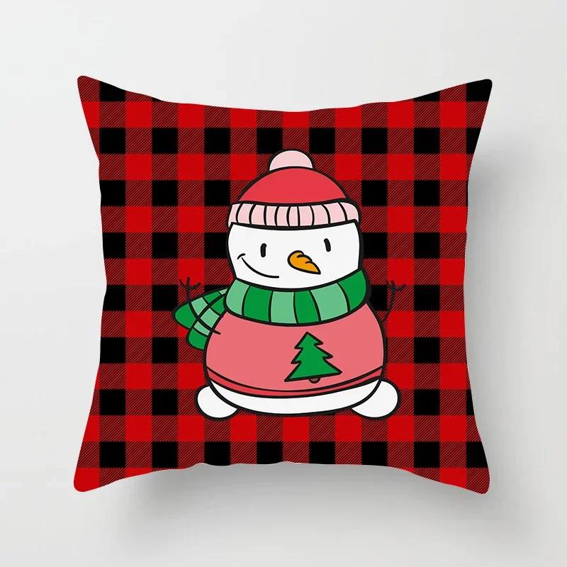 Christmas Decoration Black and Red Checkered Printed Cushion Cover for Home Living Room Sofa  Pillowcase 45 * 45cm