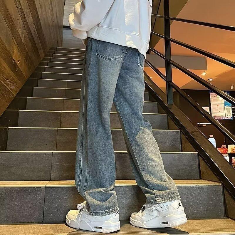 Autumn and Winter Straight Jeans Men's American Loose Trendy High Street Casual Wide Leg Pants