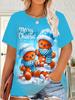 Women'S Christmas T-Shirt 3D Printed Gingerbread Men's T-shirts & Snowflakes Round Neck Short Sleeve Summer Top Y2k Ladies Cloth