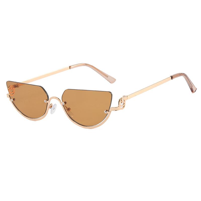 Fashion Small Polygon Sunglasses Women'S New Brand Metal Half Frame Sun Glasses Ladies Sexy Cat Eye Eyewear Shades