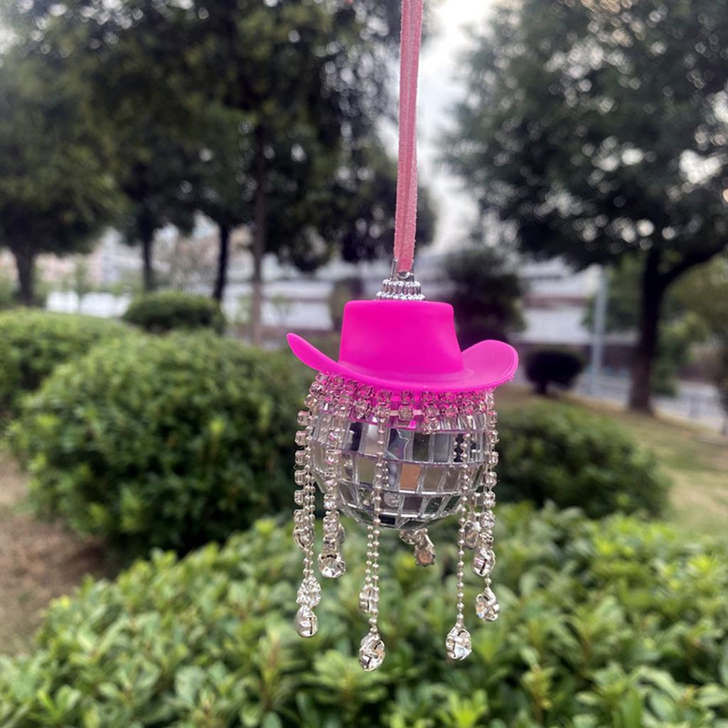 Cowboy Hat Discos Ball Pendant Car Charm Rear View Mirror Hangable Ornaments for Wedding New Year Party Background Decor