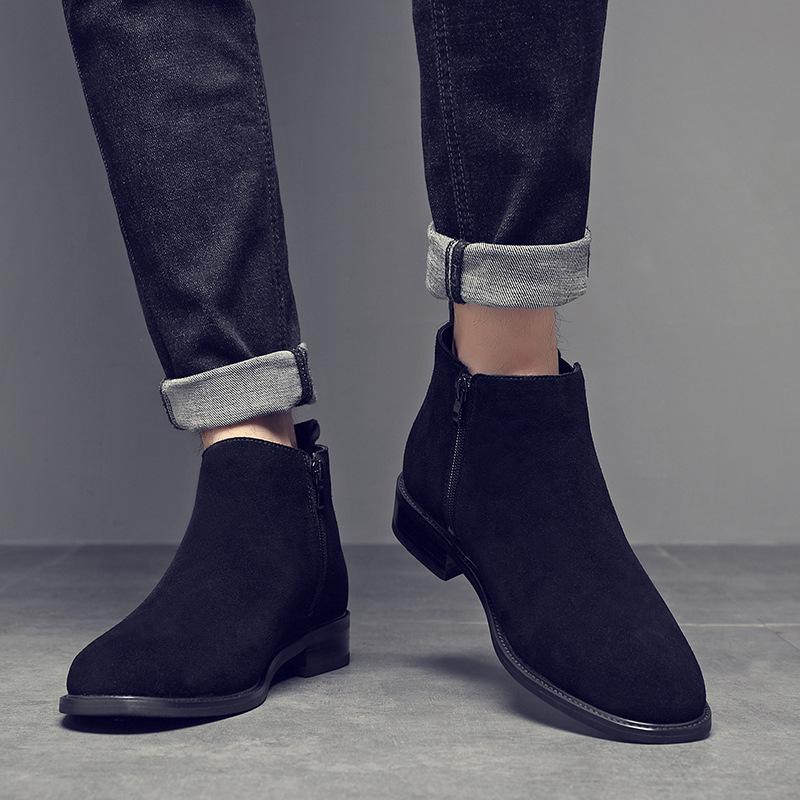 Sapatos Sociais Botas Sociais Masculinas Retrô Couro Exterior Botas Chelsea 1-3cm Aumento de Altura Zíper Couro PU Botas de Tornozelo Masculinas
