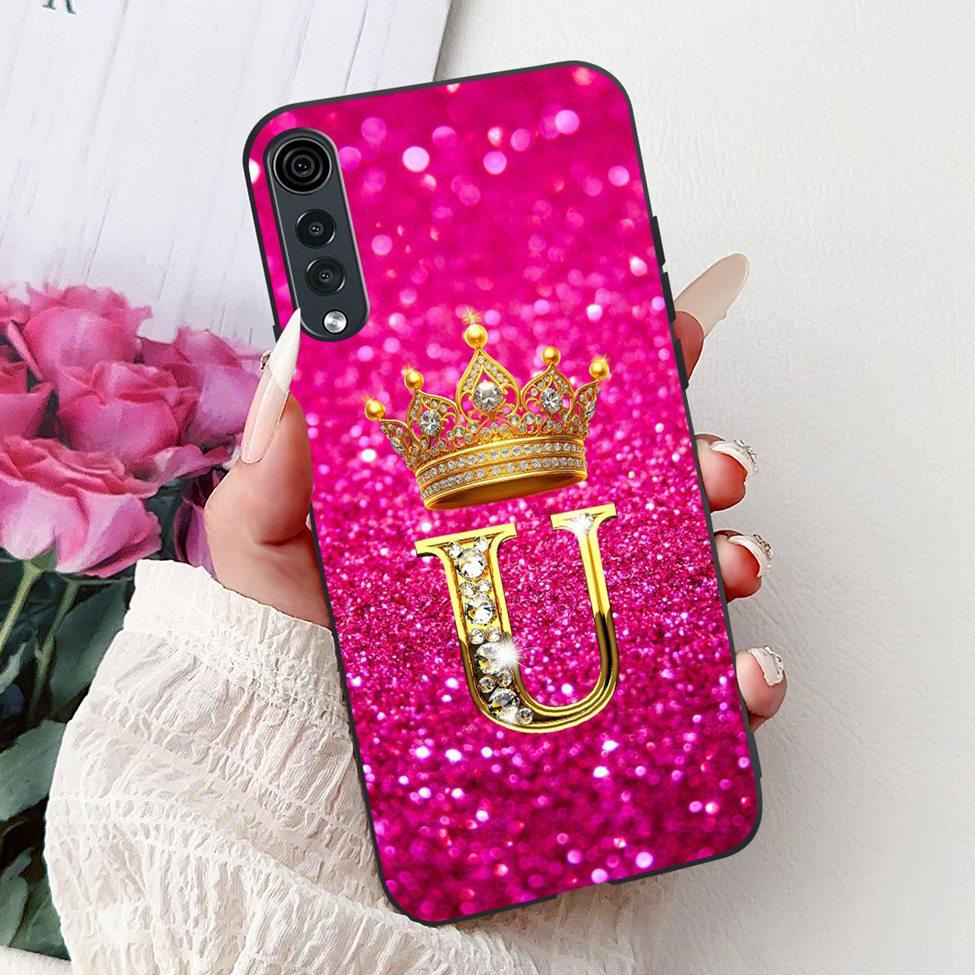 For LG Velvet 4G 5G UW Back Cover For LG Velvet 5G UW Case Fashion Luxury A-Z Letters Crown 2D Painted Soft Black Phone Case