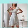 Abito estivo classico con balze e maniche a sbuffo per abbigliamento casual da donna