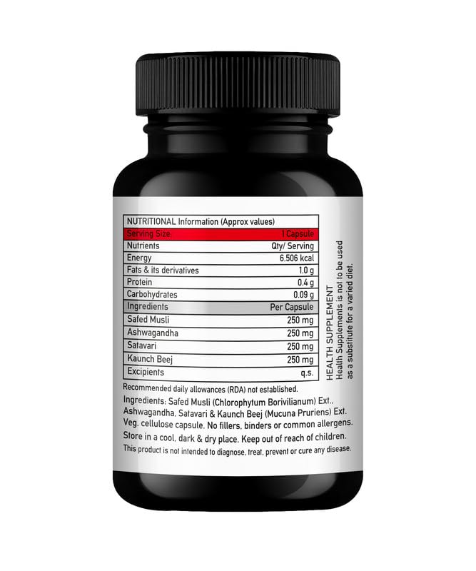 Dr. Vitasta Perform, 9x Safed Musli, Ashwagandha, Satavari & Kaunch Beej | 30 Capsules 50gm 0.1lbs