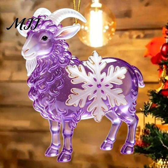 Goat Christmas Tree Decorations Acrylic Ornament, Sheep Hanging Decoration for Xmas Tree, Decor 2D Flat Animal Pendant Festive Holiday Party Ornaments