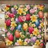 ~O~1pc Spring Garden Shower Curtain - Red Tulips, Yellow Daffodils, Pink Roses - Festive Bathroom Decor - Polyester, 70.8x70.8in
