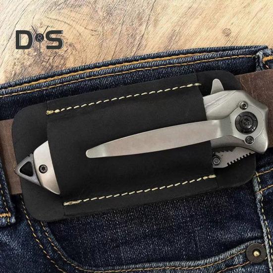 Leather Knife Sheath Men EDC Organizer Retro Belt Carrying Knife Holder Pocket Folding Knife Holster Horizontal Scabbard for Adventurers Belt