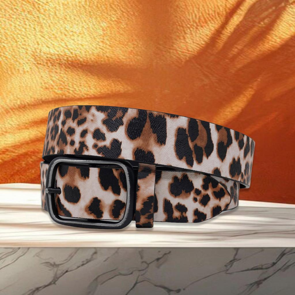 All Matching Leopard Pattern Belt for Women and Girl Simple Rectangle Buckle Waist Belt for Blouses Dresses and Coats