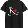 Polyester 100% New KING QUEEN Printed Short-sleeved Casual Couple T-shirt for Couples Women Clothing  Graphic  Aesthetic Summer