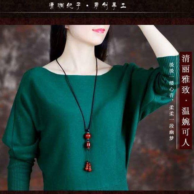GEMCHIC Women s Vintage Long Necklace Ethnic Style Red Bead Pendant Sweater Chain Boho Jewelry