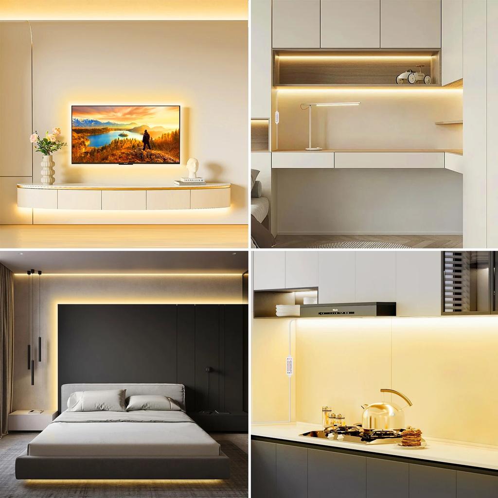 DC5V USB COB LED Şerit Işık 1M/2M/3M/4M/5M Dokunmatik ve El Süpürme Dimmer Anahtarı ile Kısılabilir COB Şerit Dolap Yatak Odası Aydınlatması İçin