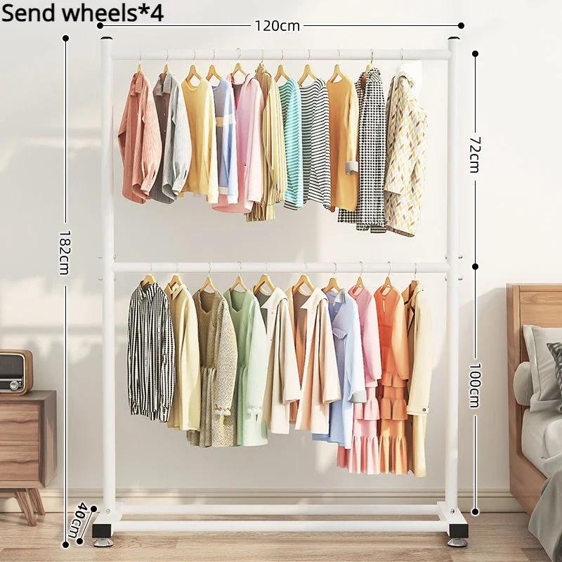 Simple Rolling Clothes Rack Floor Hanger Large Assembled Wardrobe Shoe Shelves Double Layers Coat Hanger Stand Home Furniture
