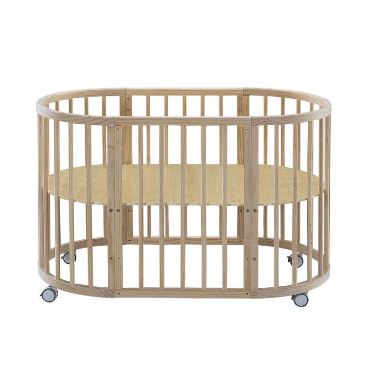 INS Bolin Multifunctional Solid Wood Round Baby Bed: Convertible Twin and Co-Sleeping.