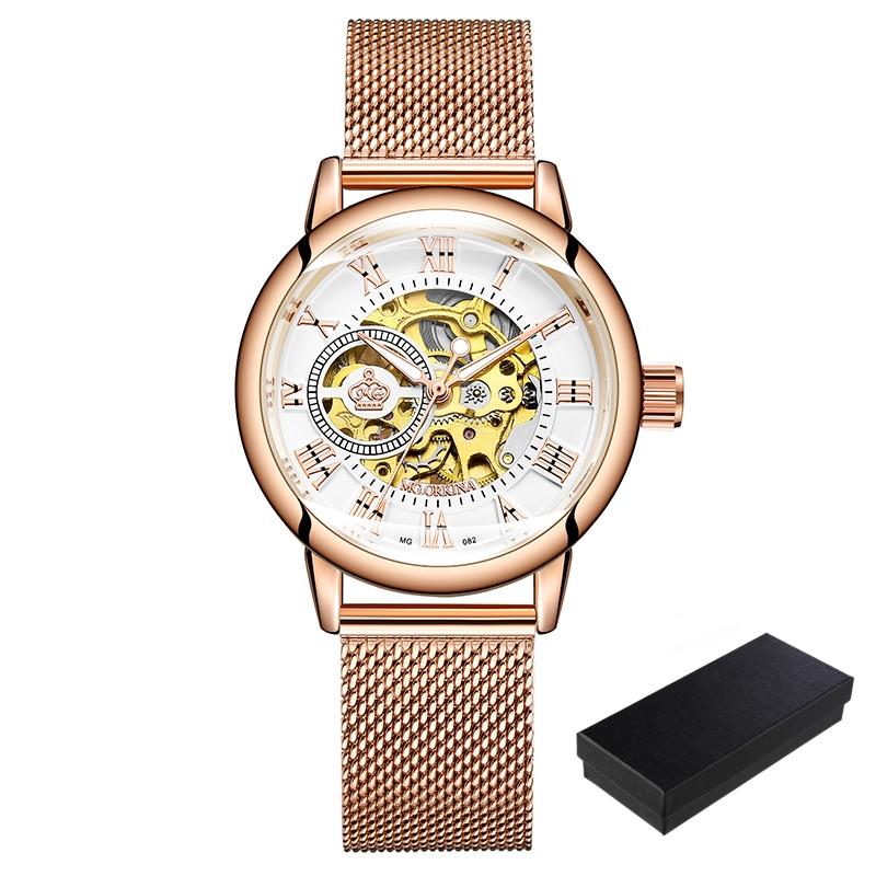 New Fashion Luxury Brand Skeleton Women Mechanical Watch Female Clock Automatic Mechanical Watches For Women Silver Montre Femme