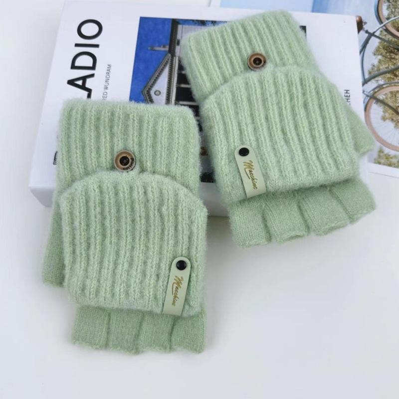 Gants d'hiver tricotés pour étudiantes pour écrire, faire du vélo, gants tricotés à moitié doigt rabattables