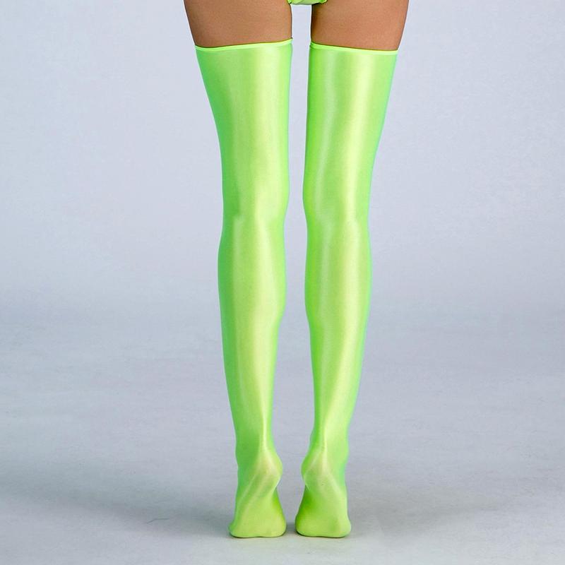 1Pair Lingerie Glossy Nylon Hosiery Oily Women's Shiny Stockings Solid Color Thigh High Socks