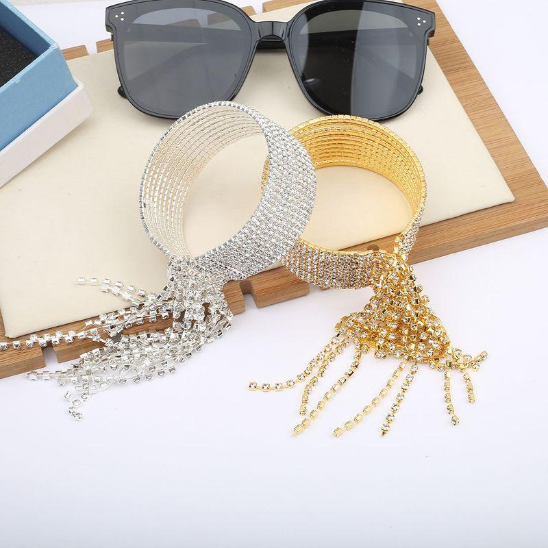 European and American Multi-Row Starry Full of Crystals Bracelet Slightly Elastic Women Stage Tassel Bracelet Evening Party Rhinestone Hand Jewelry