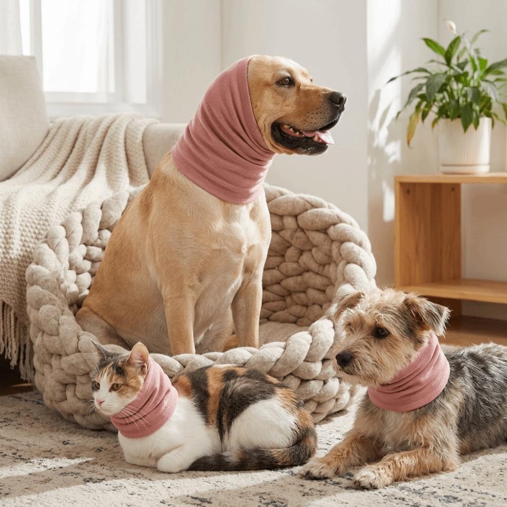 Faux Animal Fur Pet Calming Snood Elastic Plush Pet Warm Scarf Dog Ear Cover  Winter Warm Keeping