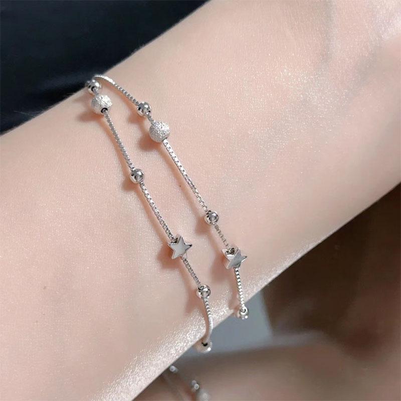 S925 Sterling Silver Starry Sky Double Layer Bracelet - Women's Elegant Light Luxury Jewelry