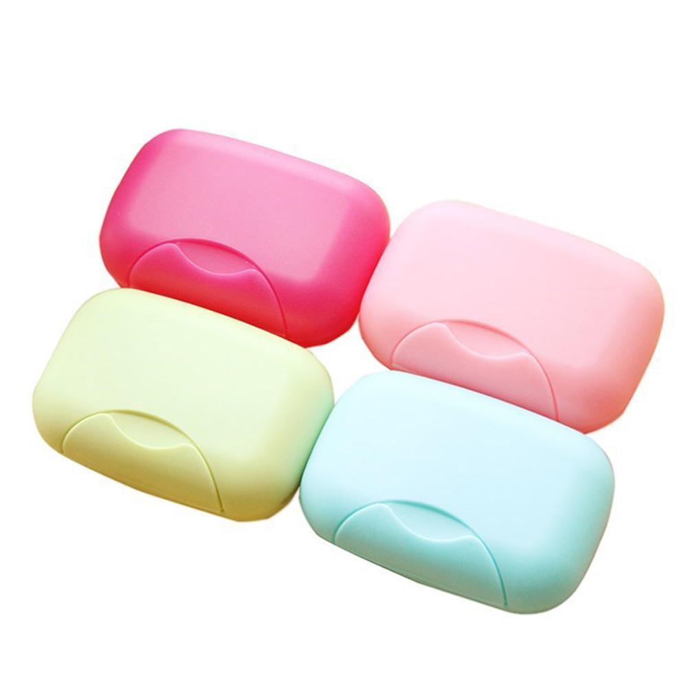 4 Pcs Waterproof Soap Box Creative Holder Dish with Cover Gym Bathroom Accessories Storage Rack Pink Tray